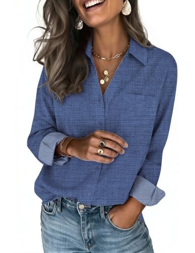 Zeagoo Womens Long Sleeve Dress Shirt Business Casual Blue Denim Deal