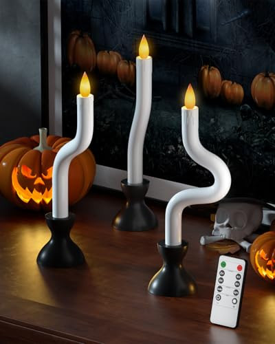 COOLWUFAN Ghost Realistic Flameless White Taper Candles