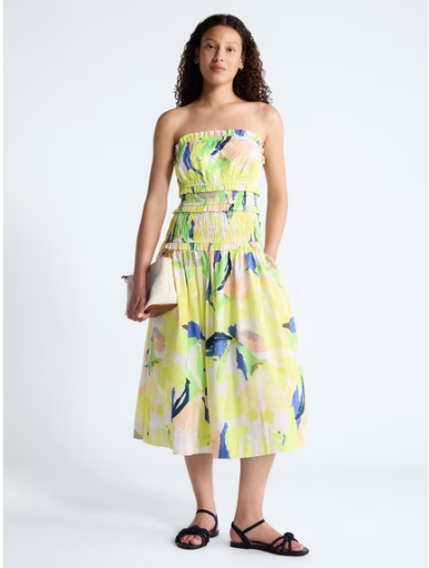 Free Assembly Women's Strapless Cotton Poplin Tiered Midi Dress, Sizes XS-XXL