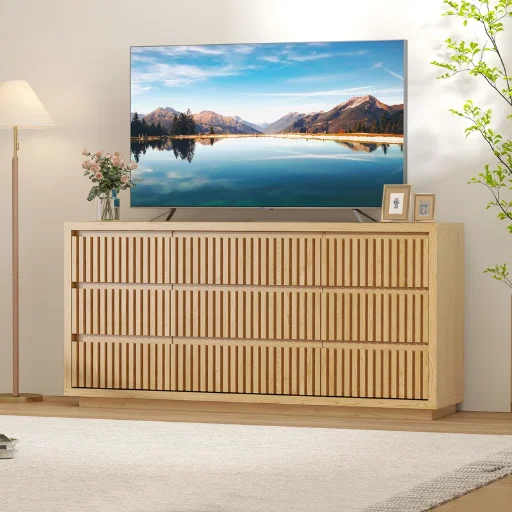 Latitude Run 58" 9-Drawer Fluted Dresser Wood Storage Chest Deal