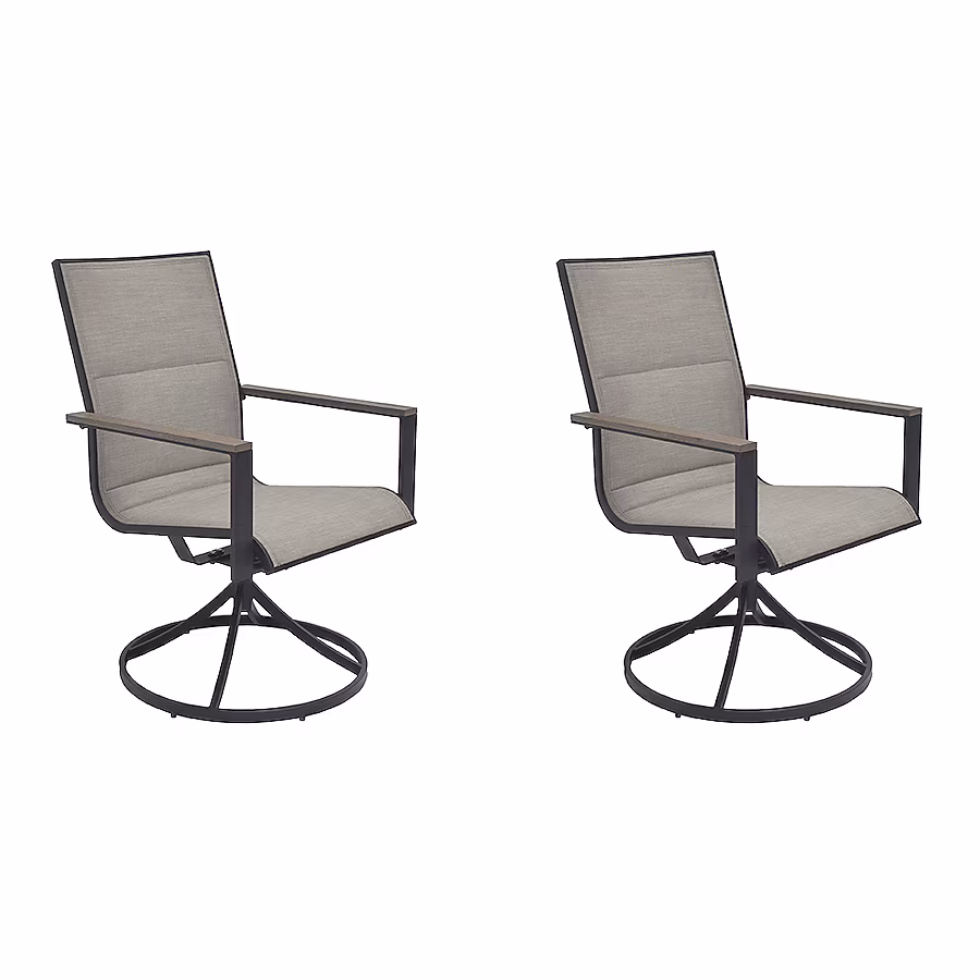 Elmhurst Black Steel Frame Swivel Chair with Gray Sling Seat - 2 Set