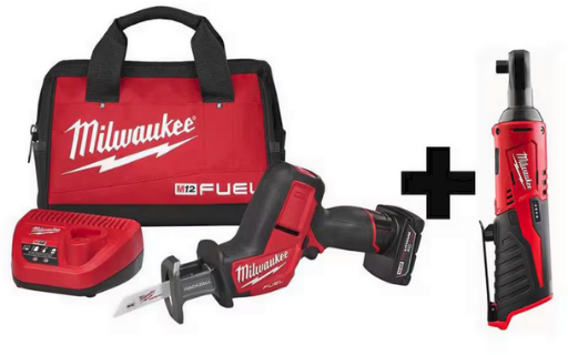 Milwaukee M12 FUEL 12V Lithium-Ion Brushless Cordless HACKZALL Reciprocating Saw Kit W/ M12 3/8 in. Ratchet