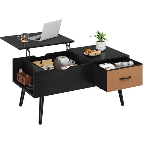 Yaheetech 39.5" Lift-Top Coffee Table w/ Hidden Storage & Drawer (Black)
