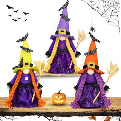 Lovinland Halloween Decorations 3PCS Witch Plush Gnomes