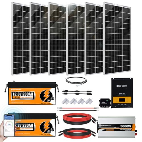 ECO-WORTHY Off Grid Solar System w/ 6x 195W Solar Panels, 2x 280Ah Batteries, 3000W Inverter, 60A Charge Controller
