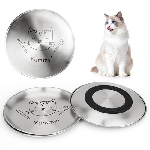 4-pc Stainless Steel Shallow Cat Food Bowls (Yummy Cat)