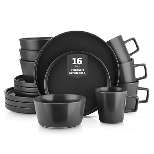 16-Piece Stone Lain Celina Service for 4 Stoneware Dinnerware Set (Black Matte) Deal