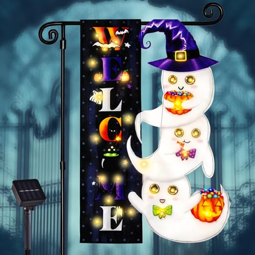 Halloween Lighted Garden Flag, Ghost Yard Decor, 12x18 In