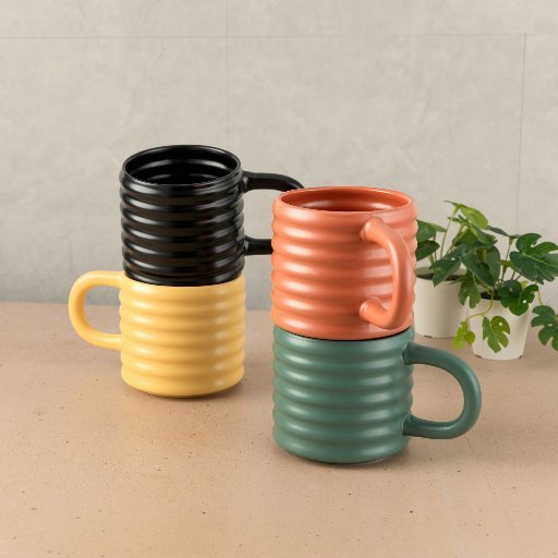 Mainstays 4-Piece 17oz Ribbed Matte Finish Stoneware Coffee Mugs
