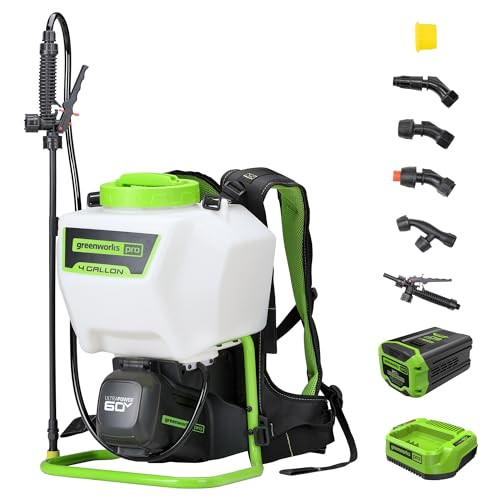 Greenworks 60V 4 Gallon Battery Powered Backpack Sprayer with 5 Tips