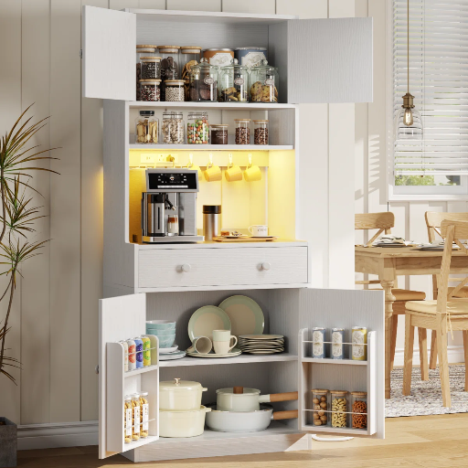 Farmhouse Pantry Cabinet with Power Outlet & LED Light (71.65'' H X 28.5'' W X 11.81'' D) Deal