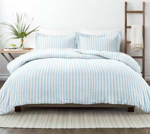 Becky Cameron Rugged Stripes Patterned Performance Microfiber Duvet Cover Set (Light Blue, Full/Queen)