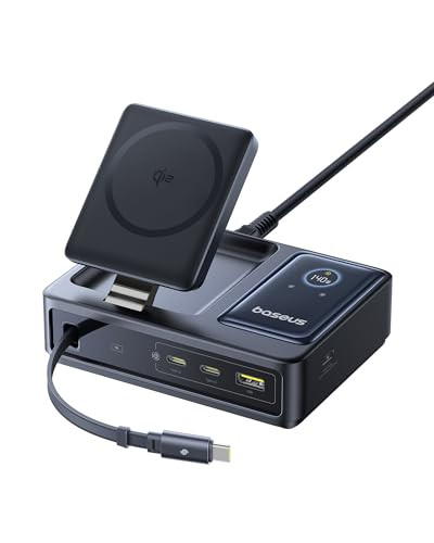Baseus Nomos 5-in-1 Charging Station 140W and Qi2 Certified 15W Magnetic Wireless Charger Bundle