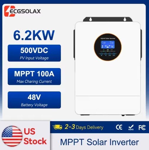 ECGSOLAX Us 6.2KW Hybrid Solar Inverter Pure Sine Wave 48V 120V 240V Off Grid Deal