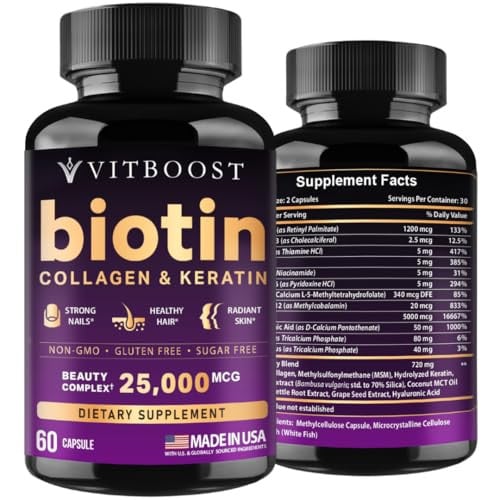 VITBOOST Biotin with Hyaluronic Acid, Collagen and Keratin 25000 mcg 60 Capsules Deal