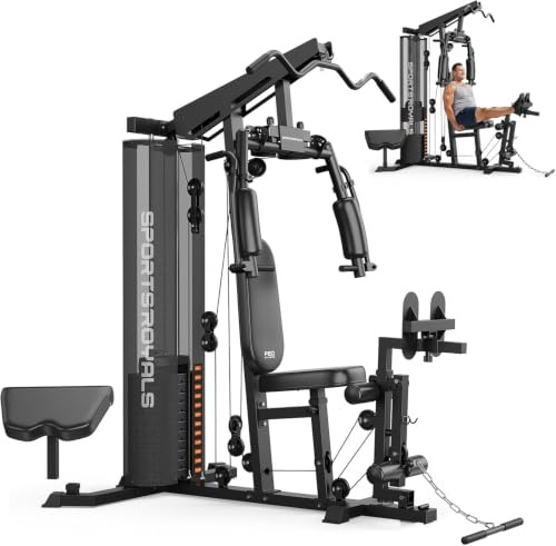 SPORTSROYALS Multifunctional Home Gym Station w/ Leg Press & 150LB Weight Stack