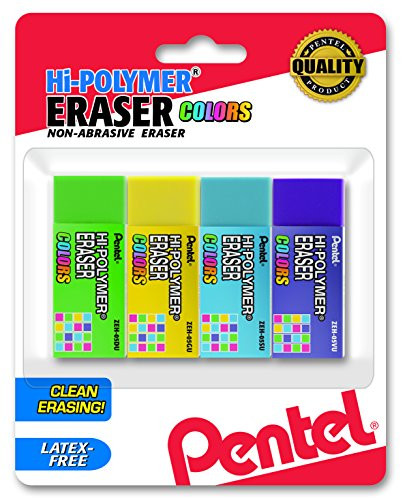 4-Pack Pentel Hi-Polymer Block Eraser (Small, Assorted Colors)