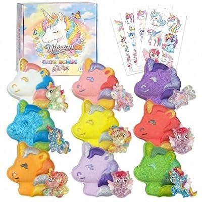 Unicorn Bath Bombs for Kids with Surprise Inside 9-Pcs