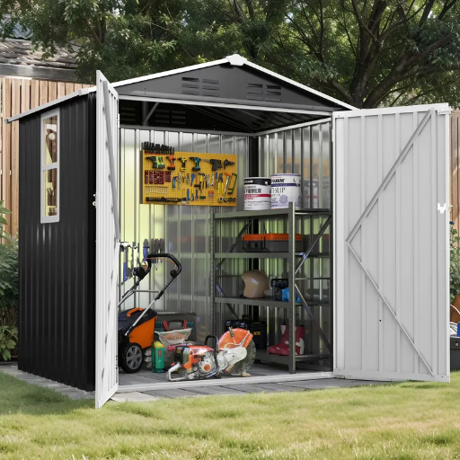  Sloped Roof Outdoor Shed with Lockable Doors & Window
