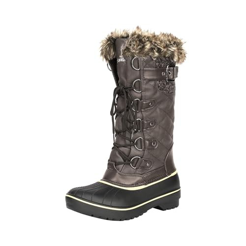 DREAM PAIRS Women's Faux Fur Lined Mid Calf Winter Snow Boots (Brown)