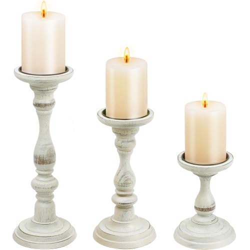 Set of 3 Rustic Distressed Wooden Candle Holder