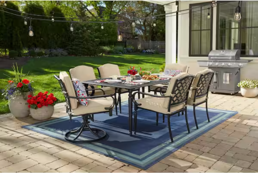 Laurel Oaks 7-Piece Dark Brown Steel Outdoor Patio Dining Set with CushionGuard Putty Cushions