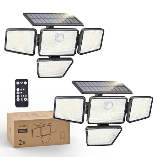 2-Pack Philips 196 LED Solar Outdoor Security Light w/ Remote Deal