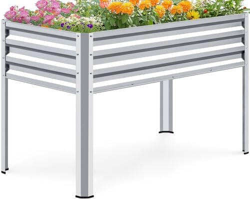 KING BIRD Large Raised Garden Bed with Legs Galvanized Elevated Planter Box 48x24x32 in