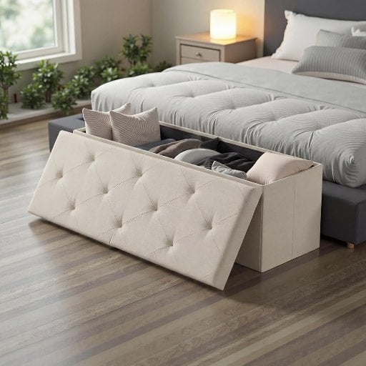 Dumos 30" Foldable Storage Ottoman Bench Storage Chest, Beige Deal