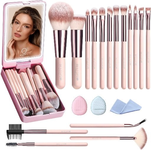 BESTOPE PRO 20-Piece Travel Makeup Brush Set with Case