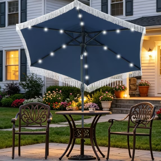 Autlaycil 7.5 ft Fringe Patio Umbrella with 18 LED Lights Deal