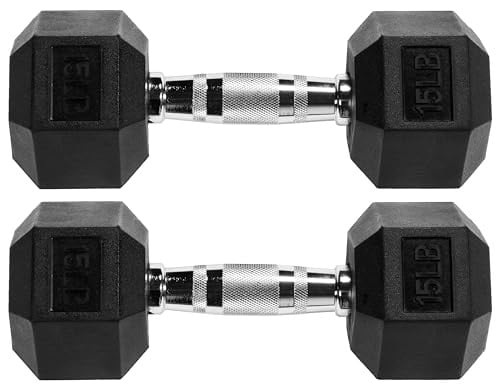 Fitvids Premium Rubber Encased Hex Dumbbell 15-lbs (Pair)