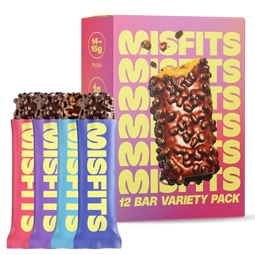 Misfits Protein Bar Variety Pack, 14-15g Protein, 12-Pack