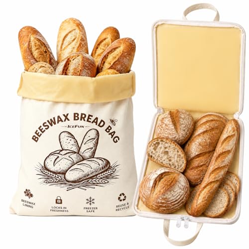 ICEFUN Wide-Opening U-Zipper Beeswax Bread Bag 2 Pack Deal