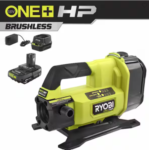 RYOBI ONE+ HP 18V 1/4 hp Cordless Battery Powered Transfer Pump with 2.0 Ah Battery and Charger