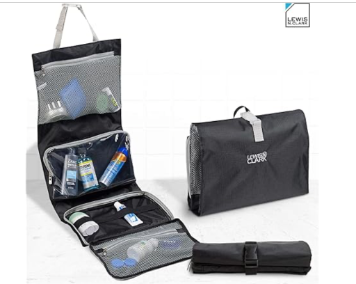 Lewis N. Clark Hanging Toiletry Bag w/ Wet/Dry Separation (Black)