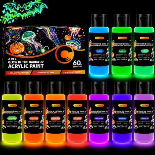 Glow in the Dark Acrylic Paint Set - 10 Colors