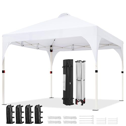 Yaheetech 10' x 10' Pop-Up Canopy Tent w/ Vent, Wheeled Bag, Sandbags & Stakes (White)
