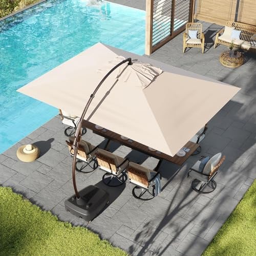 Grand patio 10x13 FT Outdoor Cantilever Umbrella with Base Large Aluminum Rectangle Offset Umbrella for Pool Garden (Champagne, 10x13 FT) Deal