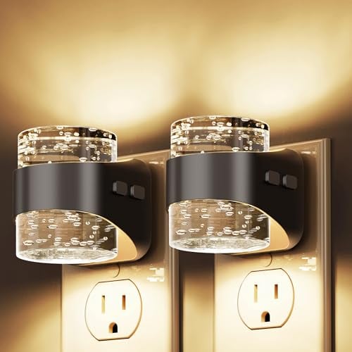 LOHAS LED Dimmable Wall Plug Bubble Night Light with Light Sensor, 2-Pack (Black Bubble, 3000K)