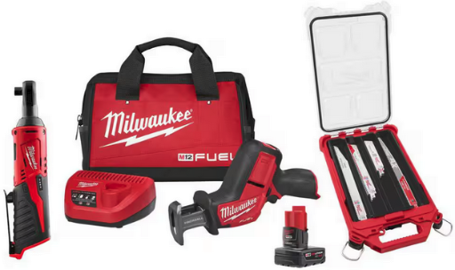 Milwaukee M12 FUEL 12V HACKZALL Recip Saw Kit w/ M12 12V 3/8 in. Ratchet w/ 15-pc SAWZALL Metal Cutting Recip Blades w/ PACKOUT