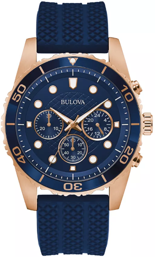 Bulova Classic Chronograph Navy Silicone Watch 43mm Deal