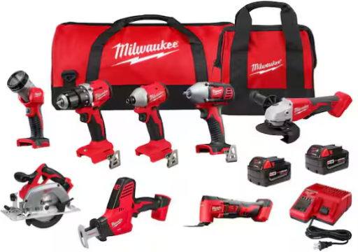 8-Tool Milwaukee M18 18-Volt Lithium-Ion Cordless Combo Kit w/ 2 Batteries & Charger
