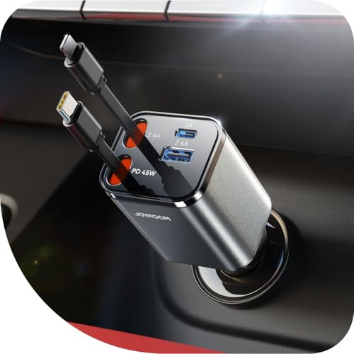 Joyroom 4-in-1 84W Retractable USB-C + Lightning Car Charger (Grey)