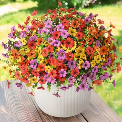 ZFProcess Artificial Flowers Faux Plants Outdoor Fake Flowers Spring Decor, 12 Bundles Realistic Plastic Plant Colorful Daisy UV Resistant for Porch Patio Home Deal