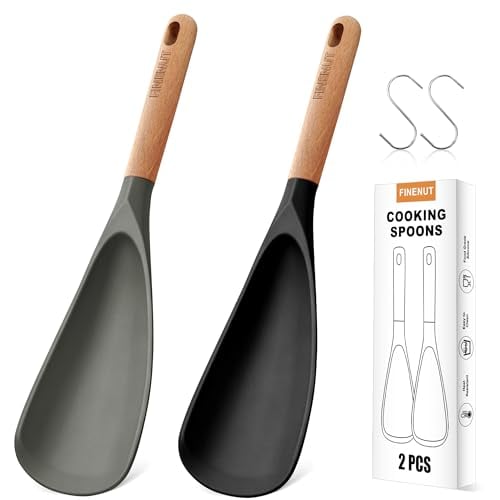2-Pack Silicone Cooking Spoons with Wood Handle & S-Hooks Deal