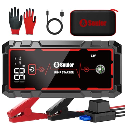 Soulor 5000A Portable Car Jump Starter w/ 9-in-1 Functions & LCD Display