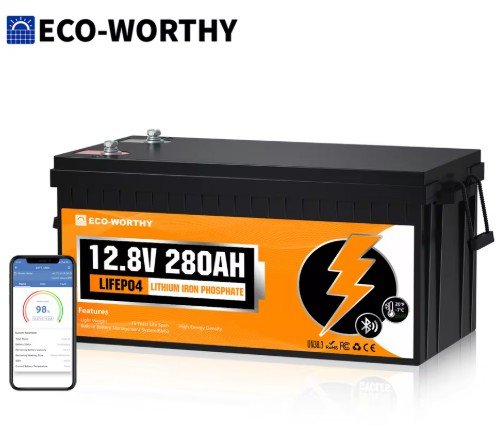 ECO-WORTHY 3584Wh 12V 280Ah LiFePO4 RV Battery w/Bluetooth & Low Temp Cutoff