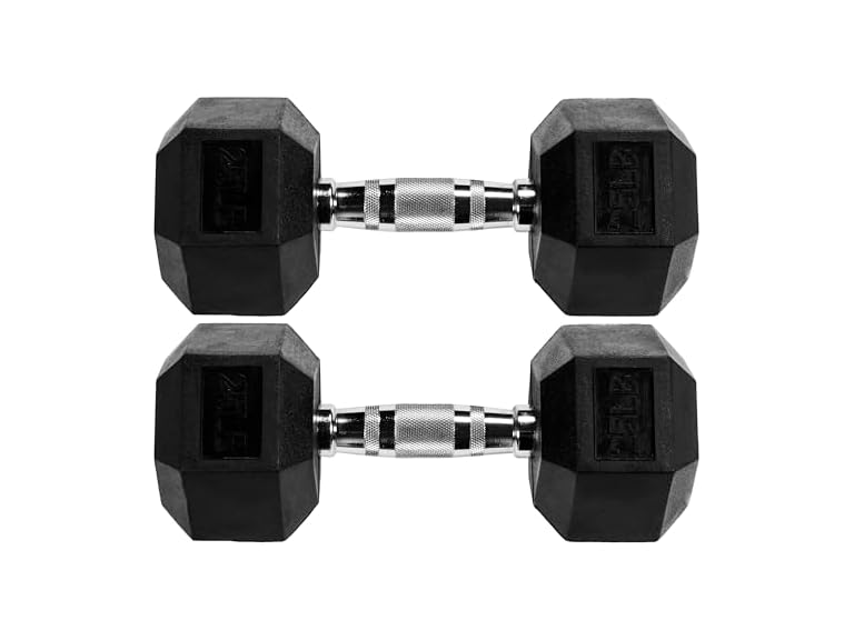 Fitvids Rubber Encased Hex Dumbbell 25LB Pair Deal