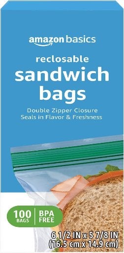 Amazon Basics Reclosable Sandwich Double Zipper Storage Bags 100-Count